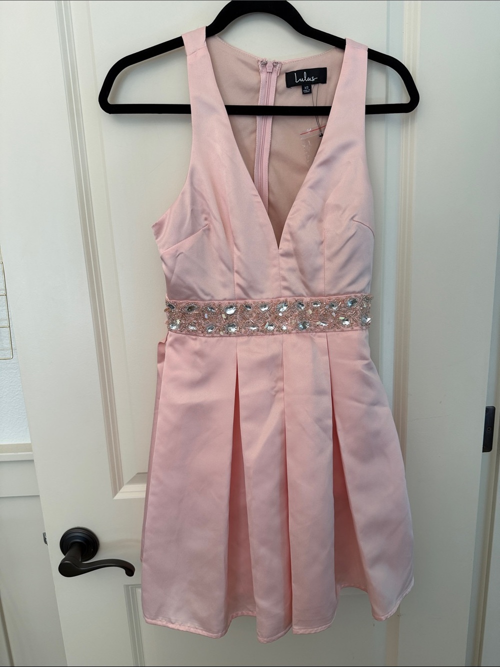Lulus Like a Princess Light Pink Rhinestone Beaded Skater Mini Dress Size XS NWT